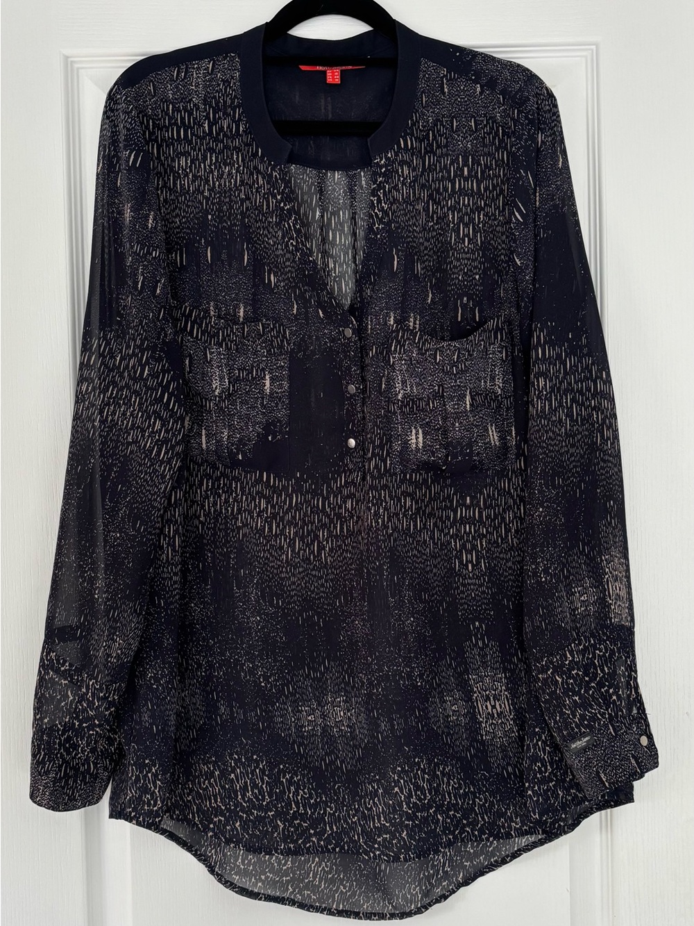 Women’s Navy Sheer Patterned Button-Front Blouse - Picture 1 of 5